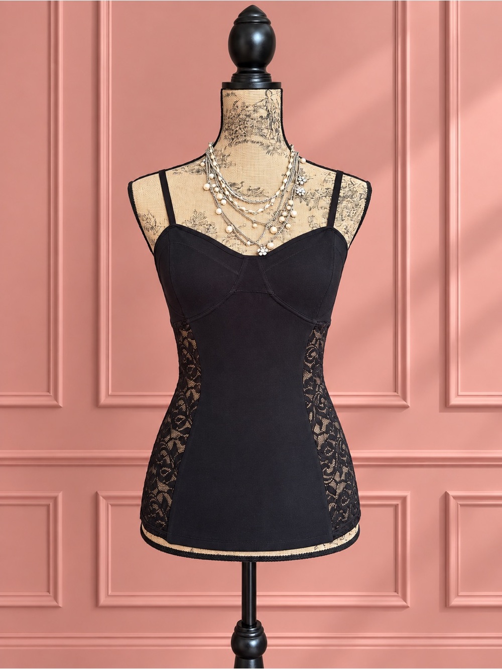 Y2K Seductions Black Lace-Panel Camisole Tank Top